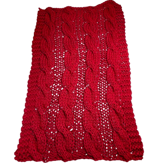 Pottery Barn Chunky Knit Throw Blanket Cardinal Red Braided Acrylic 44"x56" - Picture 5 of 9